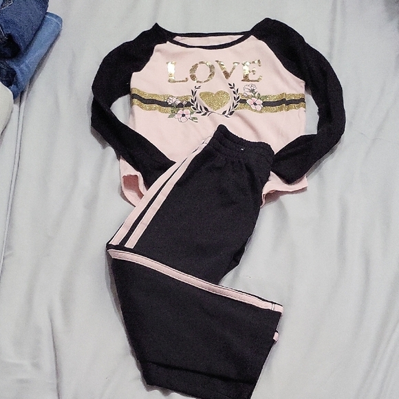 The Children's Place Other - The Children's Place Black and Pink Love Jogger Set